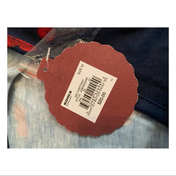 Navy Blue with Cherries Short Sleeve Button Front TShirt - Picture 2 of 4